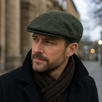 Wool Flat Cap – Classic Herringbone Pattern 100% Wool Hat Sizes 54-62 cm