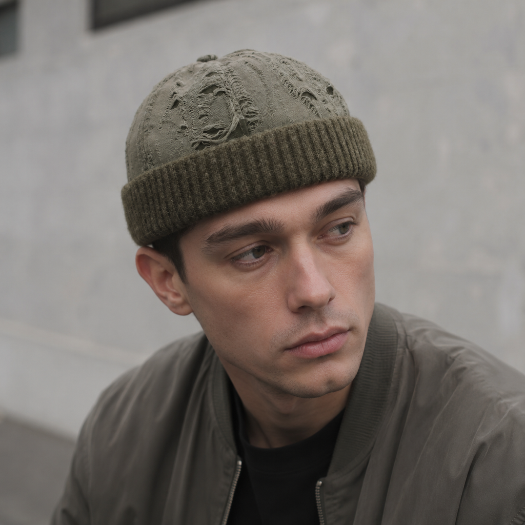 Brimless Docker Cap – Adjustable Cotton Acrylic Scratched Pattern Hat by Hatloom