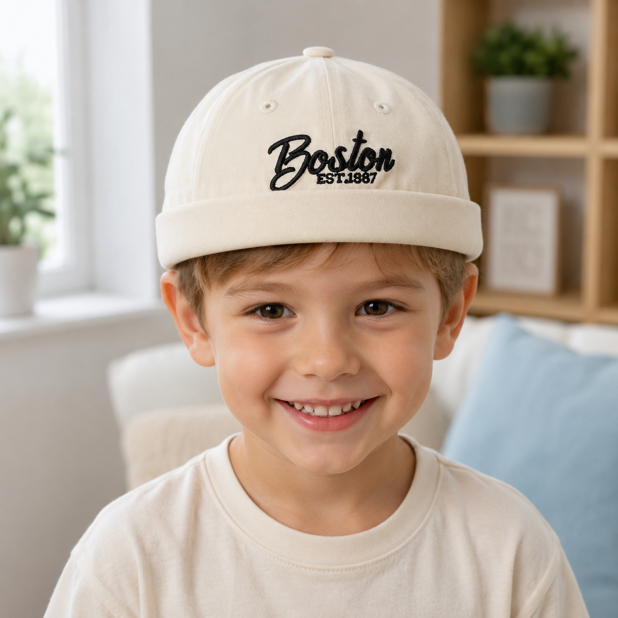 Kids Brimless Docker Cap – Organic Cotton Adjustable Winter Hat With Embroidered Logo