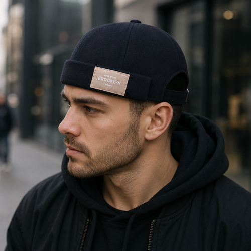 Black Docker Cap – Adjustable Cotton Fabric Hat | Classic Vintage Style