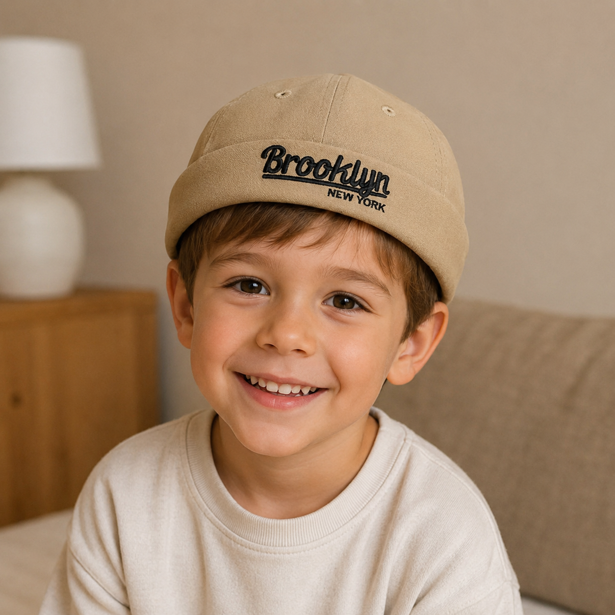 Kids Brimless Docker Cap – Adjustable Organic Cotton Hat With Embroidered Logo