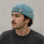 Denim Docker Cap - Adjustable Ripped Distressed Cotton Acrylic Blend Hat