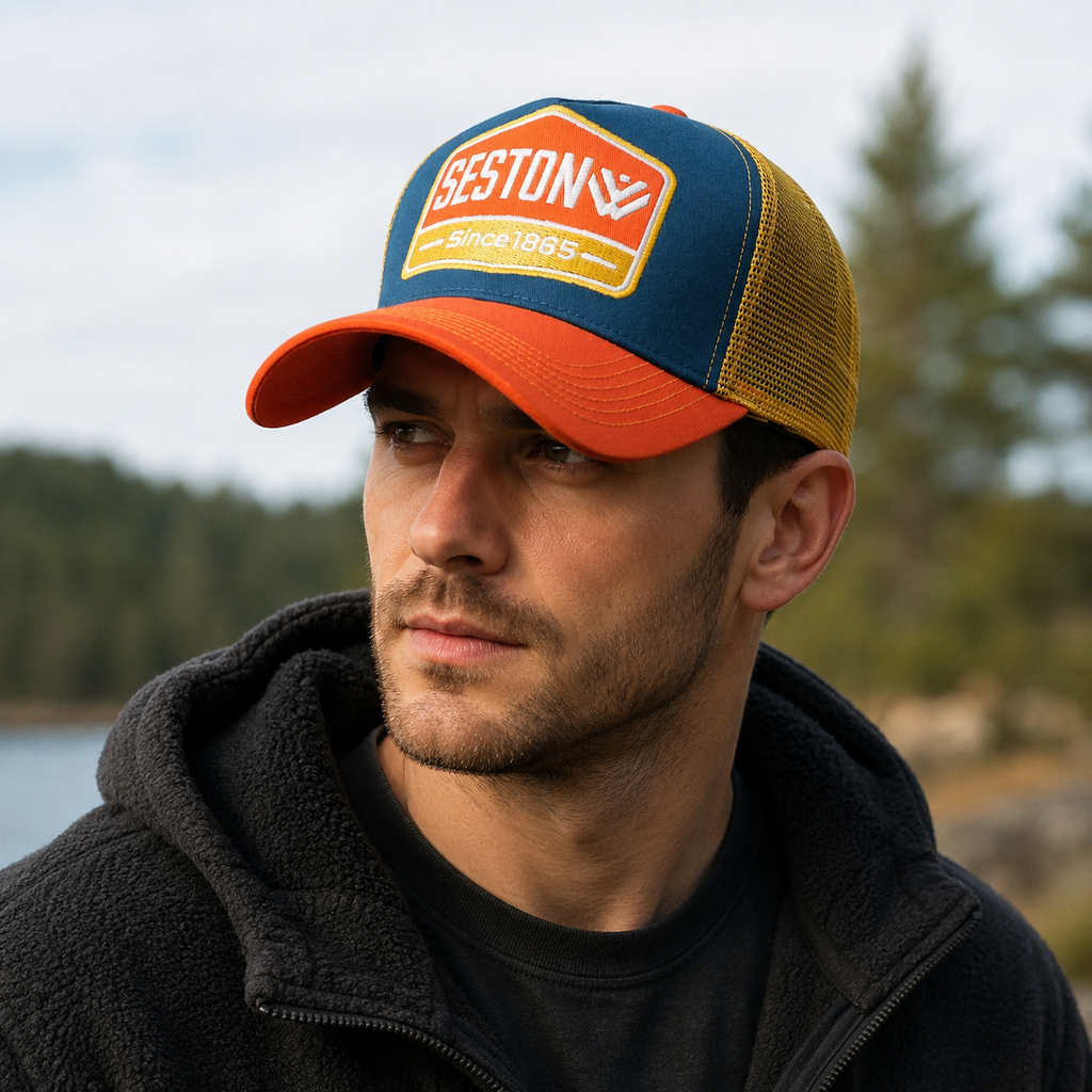 Embroidered Trucker Cap – Organic Cotton Adjustable Mesh Back Hat For Summer