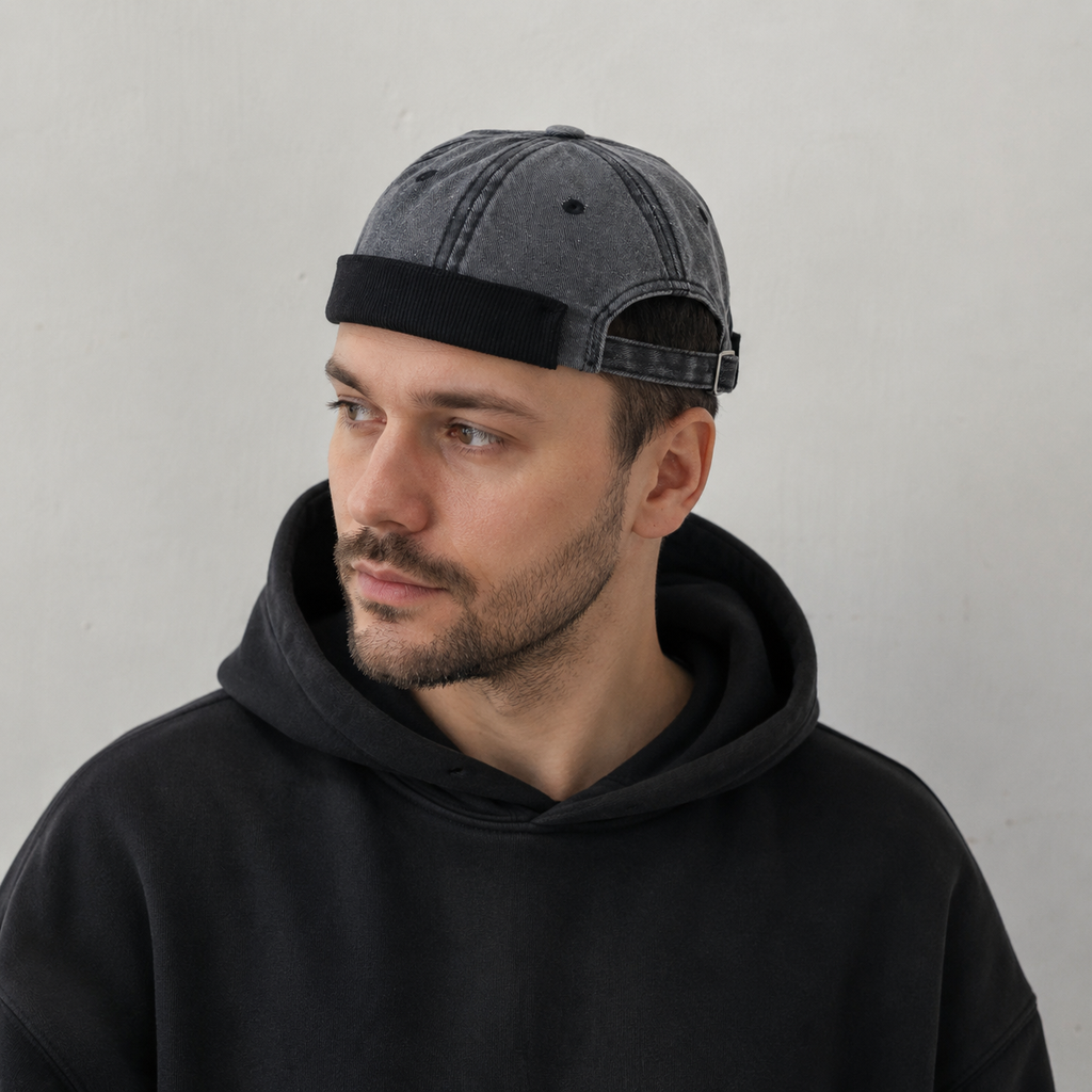 Denim Docker Cap – Adjustable Corduroy Hem Hat With Cotton Sweatband Comfort