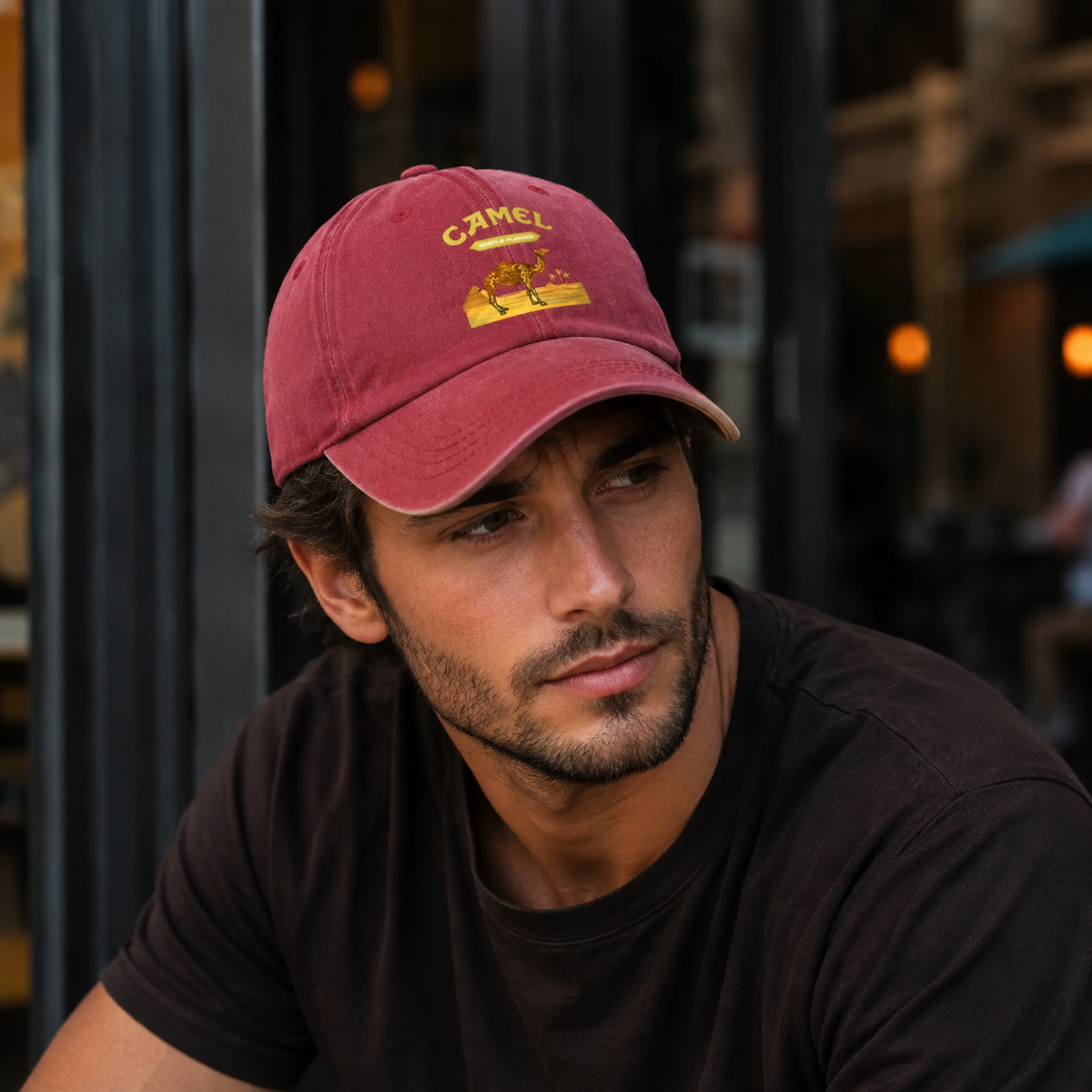 Cotton Baseball Cap - Organic Camel Tobacco Washed Adjustable Hat