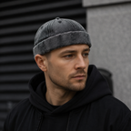 Brimless Docker Cap – Adjustable Washed Cotton Distressed Denim Hat With Soft Lining