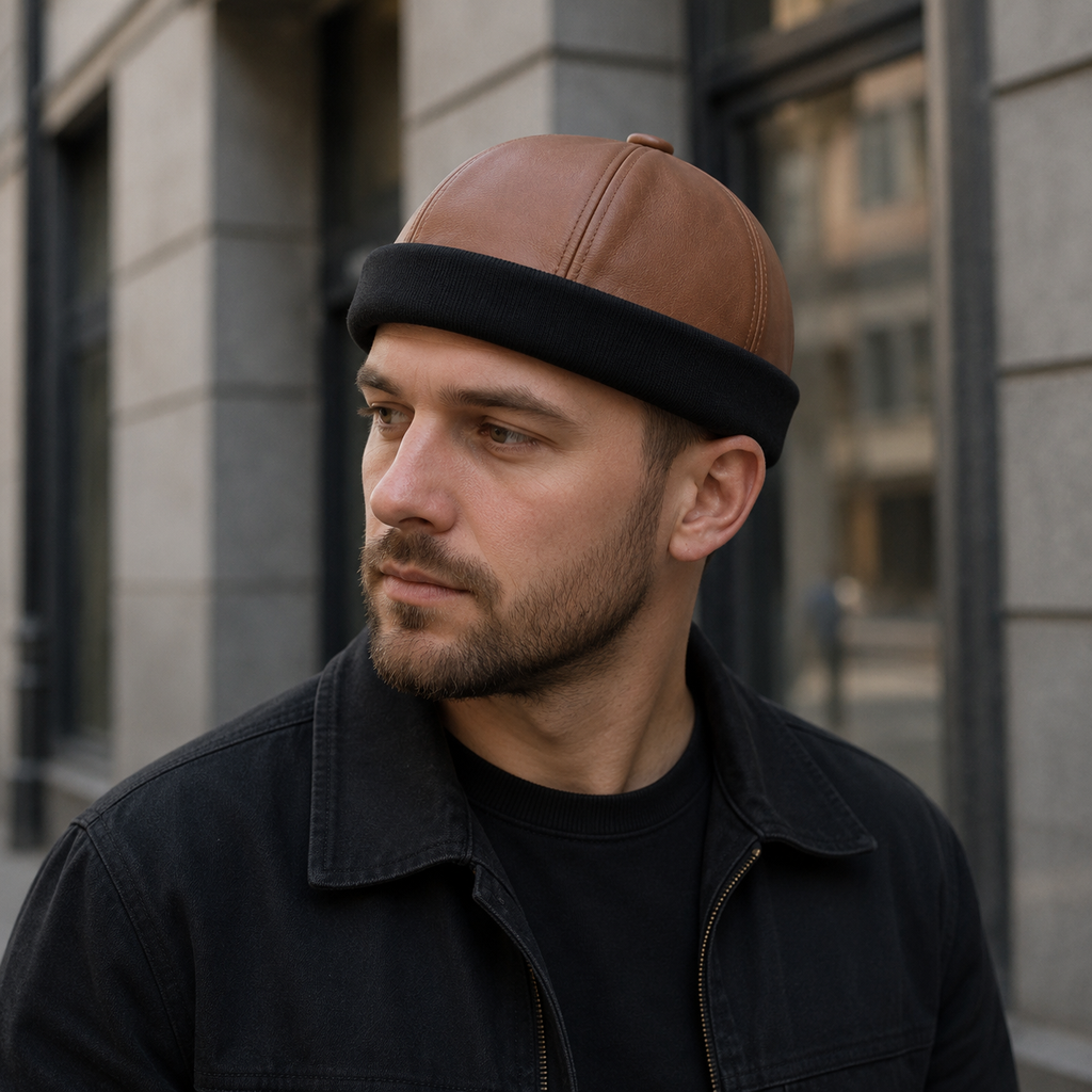 Leather Docker Cap – Adjustable Vegan Leather Hat for Men & Women, Stylish Flat Cap