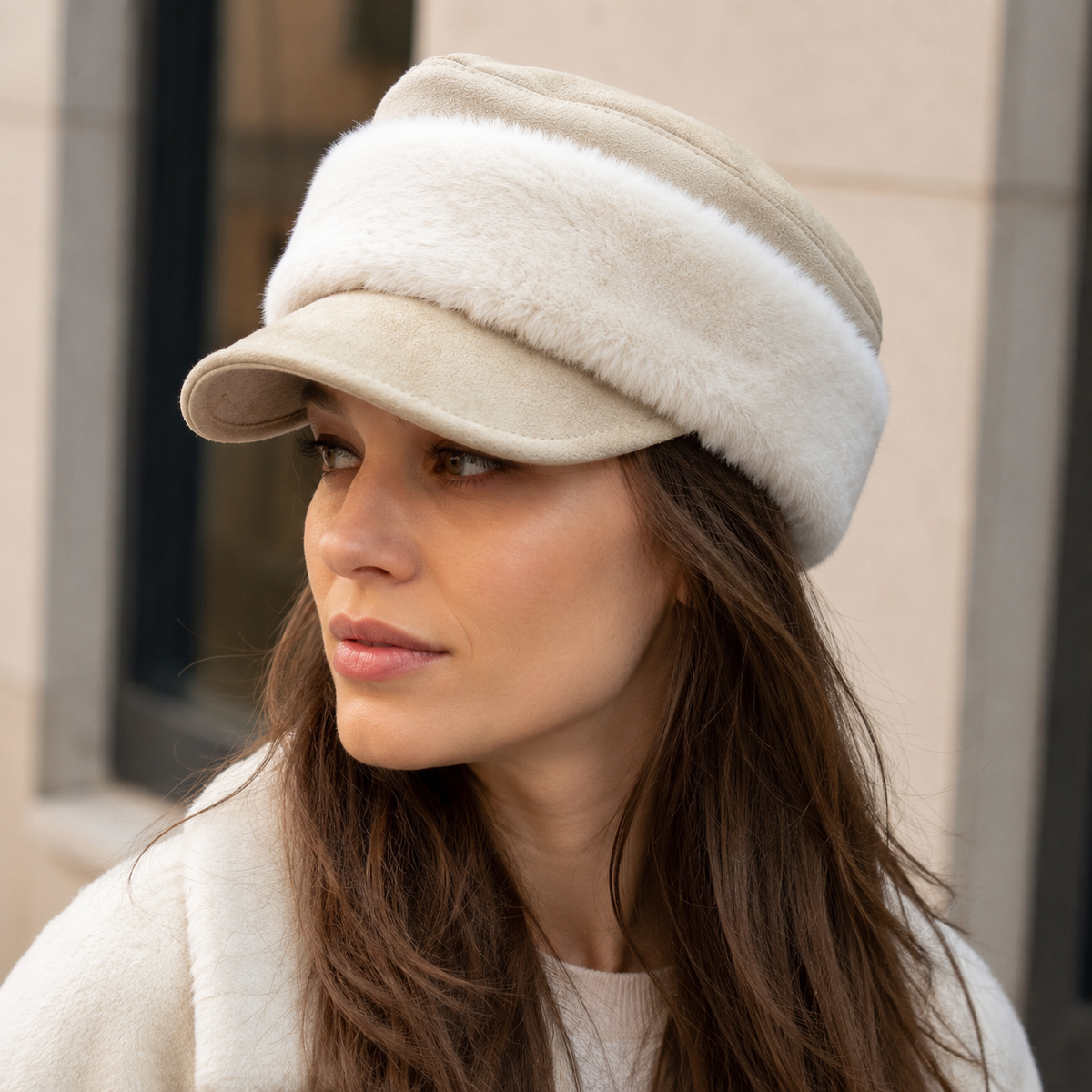 Winter Suede Cap – Adjustable Army Style Hat With Fur Thermal Band