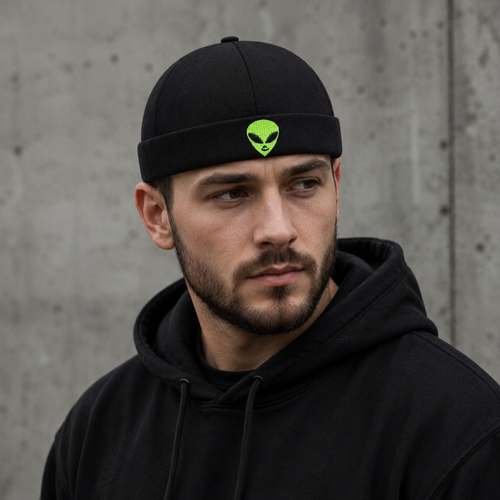 Brimless Docker Cap - Black Adjustable Acrylic Hat for Men & Women