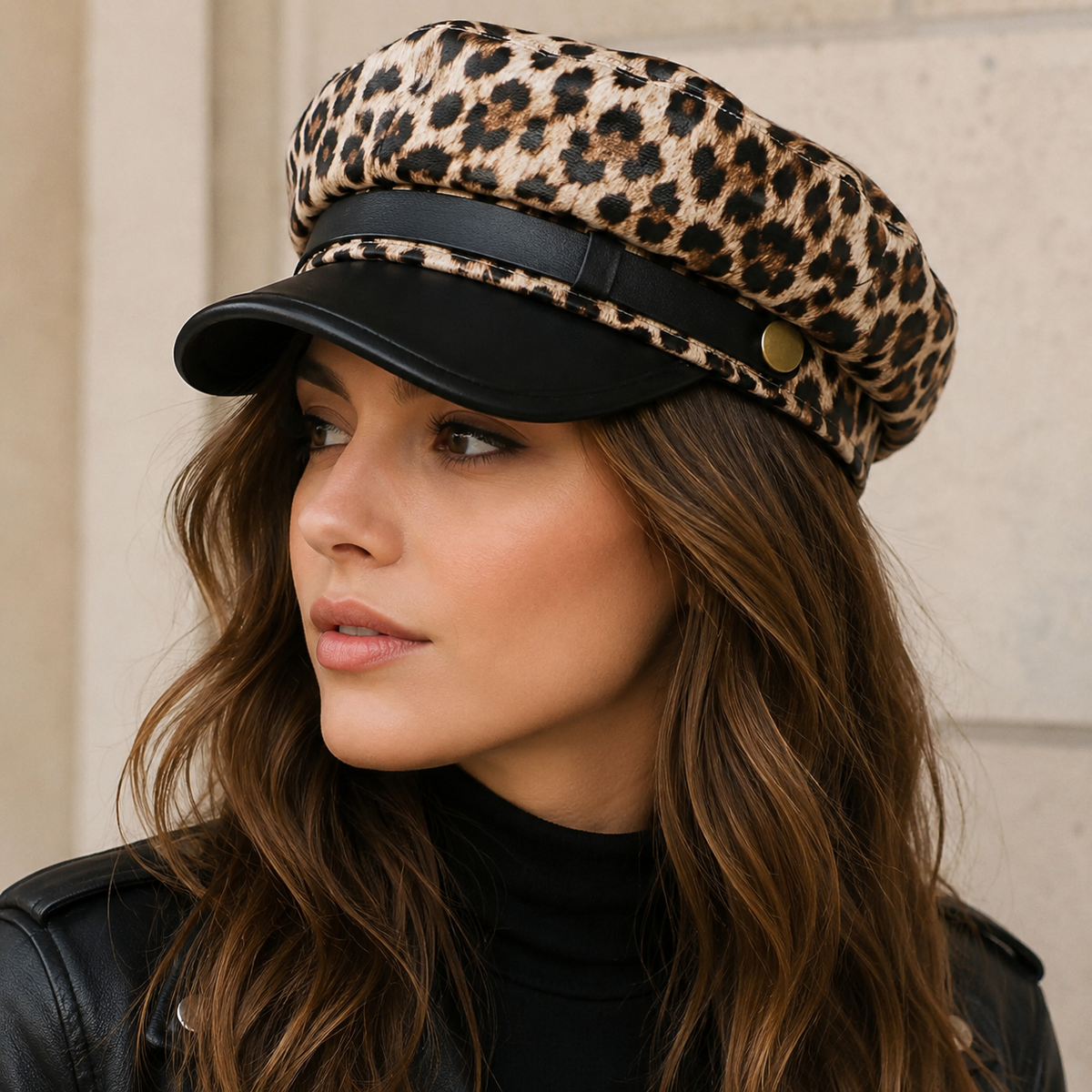 Leopard Leather Cap – Adjustable Vegan Leather Hat With Stylish Animal Print