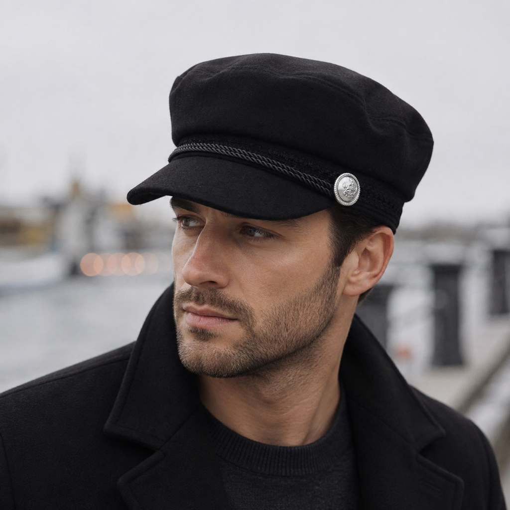 Black Cotton Sailor Cap – Adjustable Navy Style Hat | Unisex Breathable Headwear