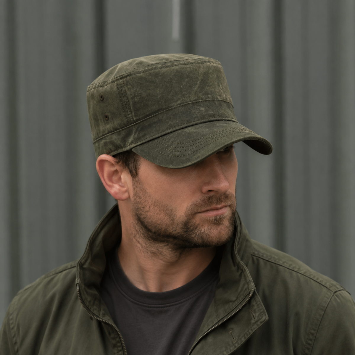 Waterproof Army Cap - Adjustable Distressed Cotton Military Style Hat for Men — side view