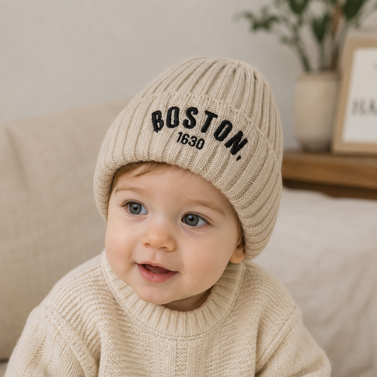 Kids Winter Beanie - Adjustable Cotton Knit Hat With Embroidered Logo For Toddlers