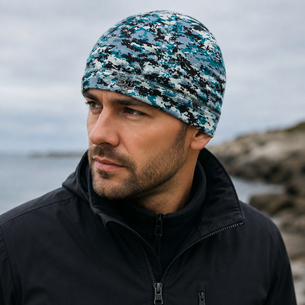 Pixel Camouflage Beanie - Organic Cotton & Acrylic Blend Winter Hat 54-60cm