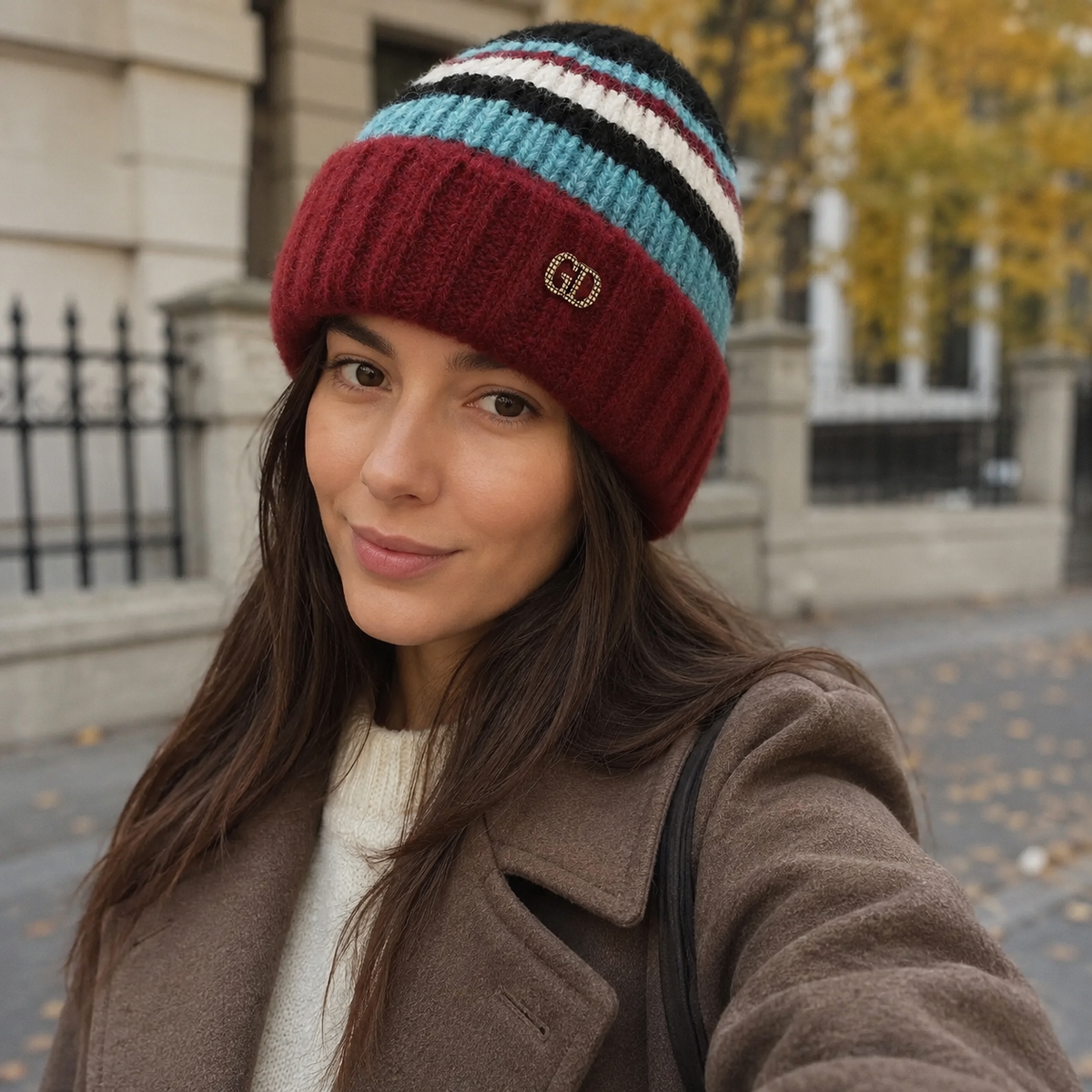 Winter Striped Beanie – Organic Cotton Knitted Hat With Thick Faux-Fur Lining
