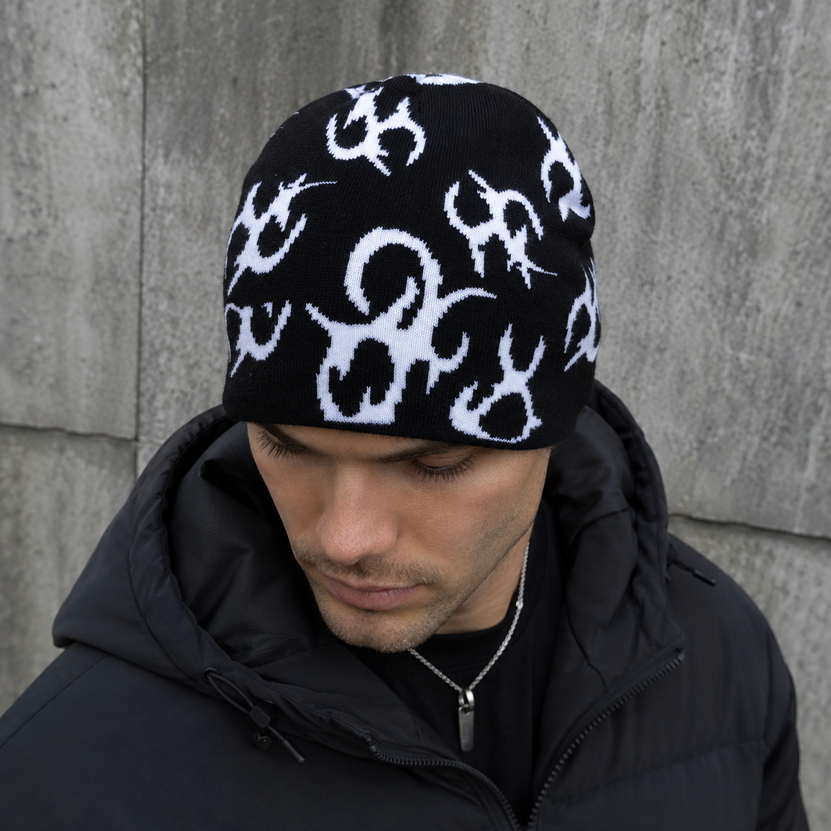 Winter Cotton Beanie – Organic Acrylic Blend Hat With Tribal Pattern & Elastic Fit