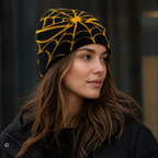 Wintermütze – Mütze aus Bio-Baumwolle und Acrylstrick mit Spinnenwebenmuster und elastischem Sitz