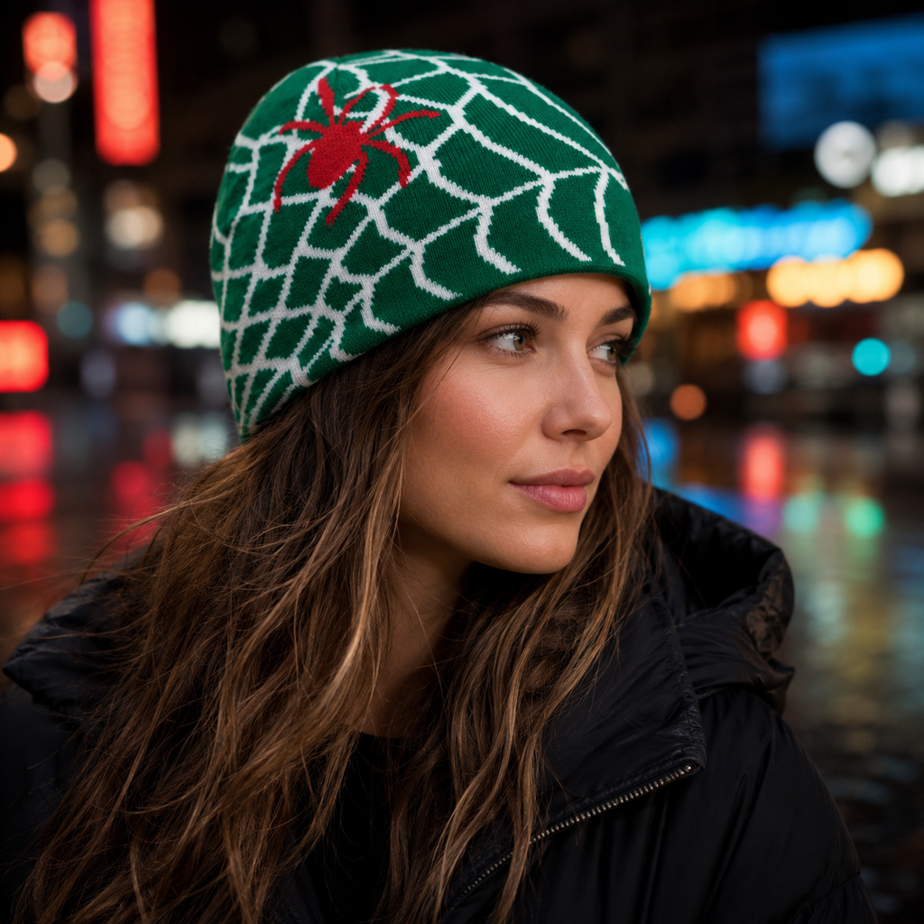Spider Web Beanie – Organic Cotton Acrylic Knit Warm Winter Hat With Elastic Fit