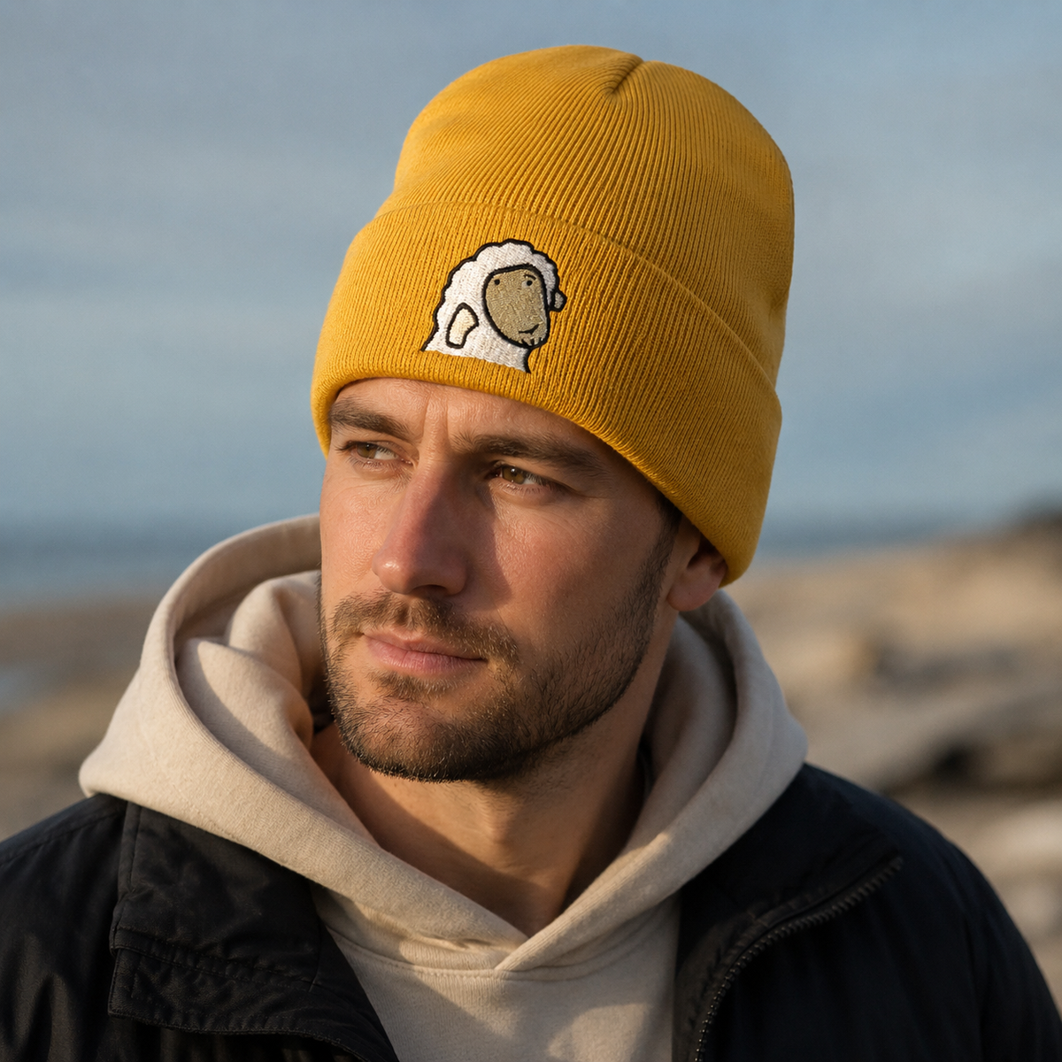 Winter Beanie - Organic Cotton Sheep Pattern Hat With Cozy Cold Protection