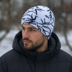 Cotton Beanie Lightning Print - Elastic Knit Winter Hat For Warmth