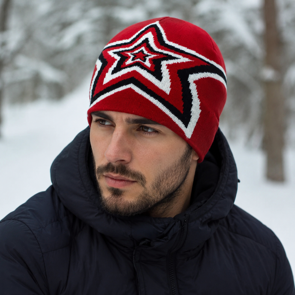 Winter-Strickmütze – Bio-Baumwollmütze mit elastischer Größe und Sternenmuster