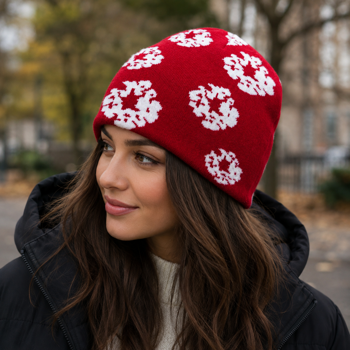 Floral Knitted Beanie | Organic Cotton Hat With Soft Acrylic & Elastic Fit