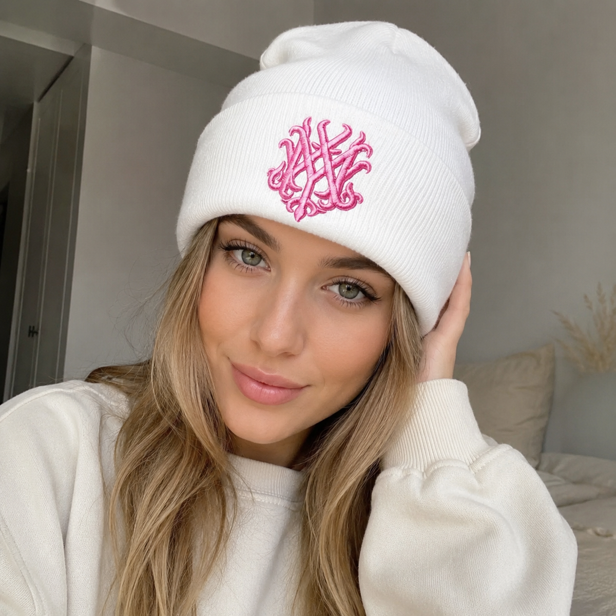 Winter Knitted Beanie - Organic Cotton & Acrylic Blend Elastic Knit Hat With Embroidered Logo