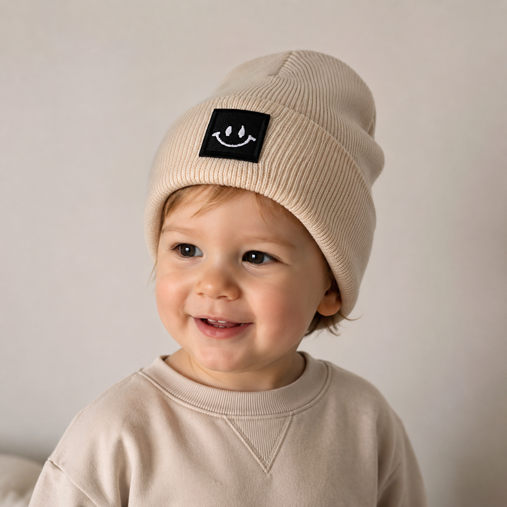Kids Winter Beanie – Soft Cotton Knitted Hat With Embroidered Logo For Toddlers