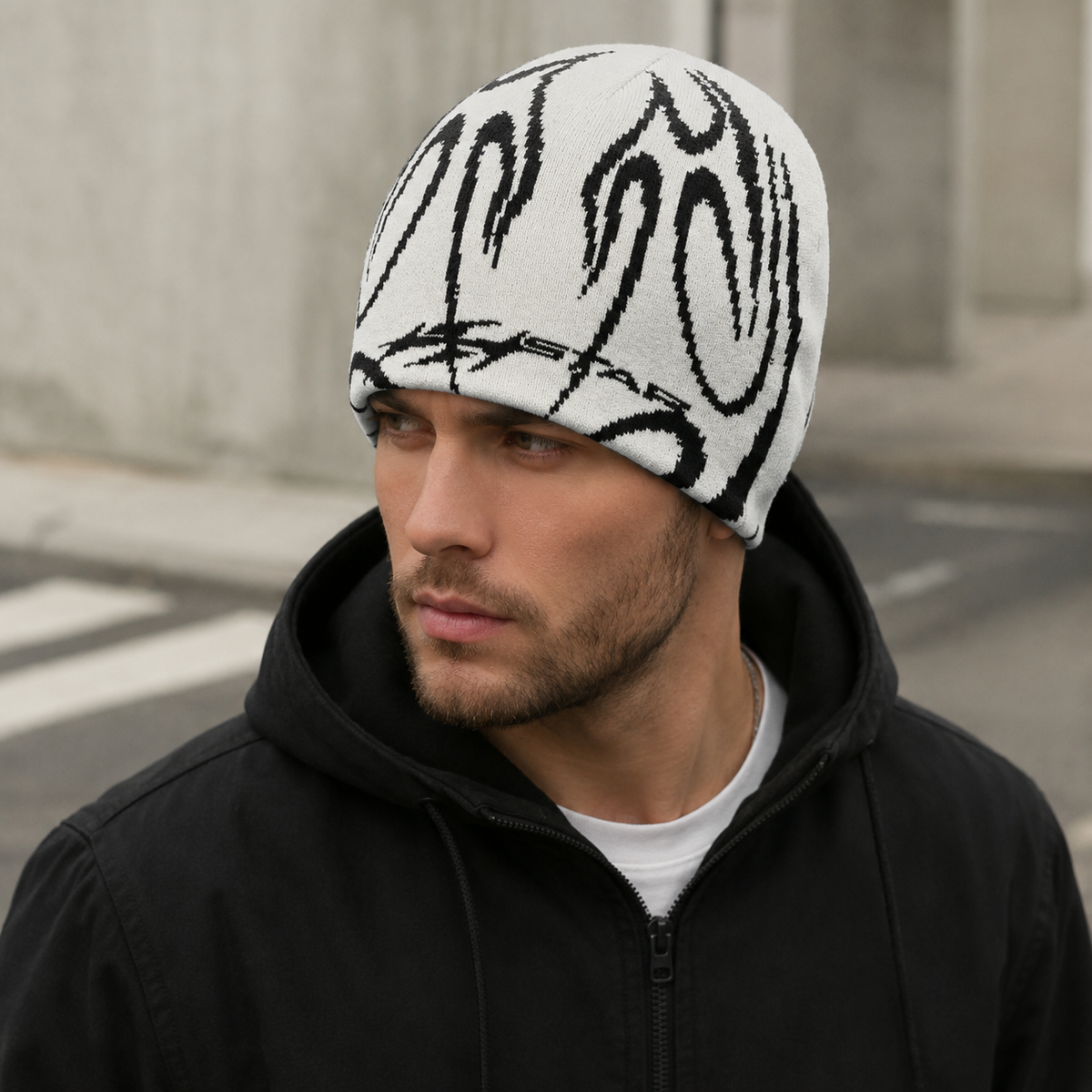 Knitted Beanie – Organic Cotton Beanie With Flame Pattern Hat | Warm Winter Headwear