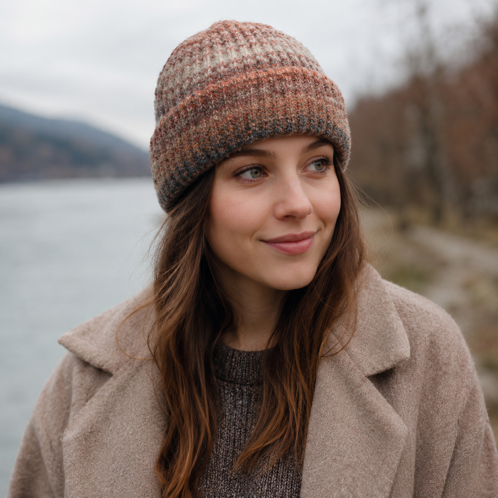 Wool Knitted Beanie – Adjustable Winter Wool Hat With Gradient Pattern & Cold Protection