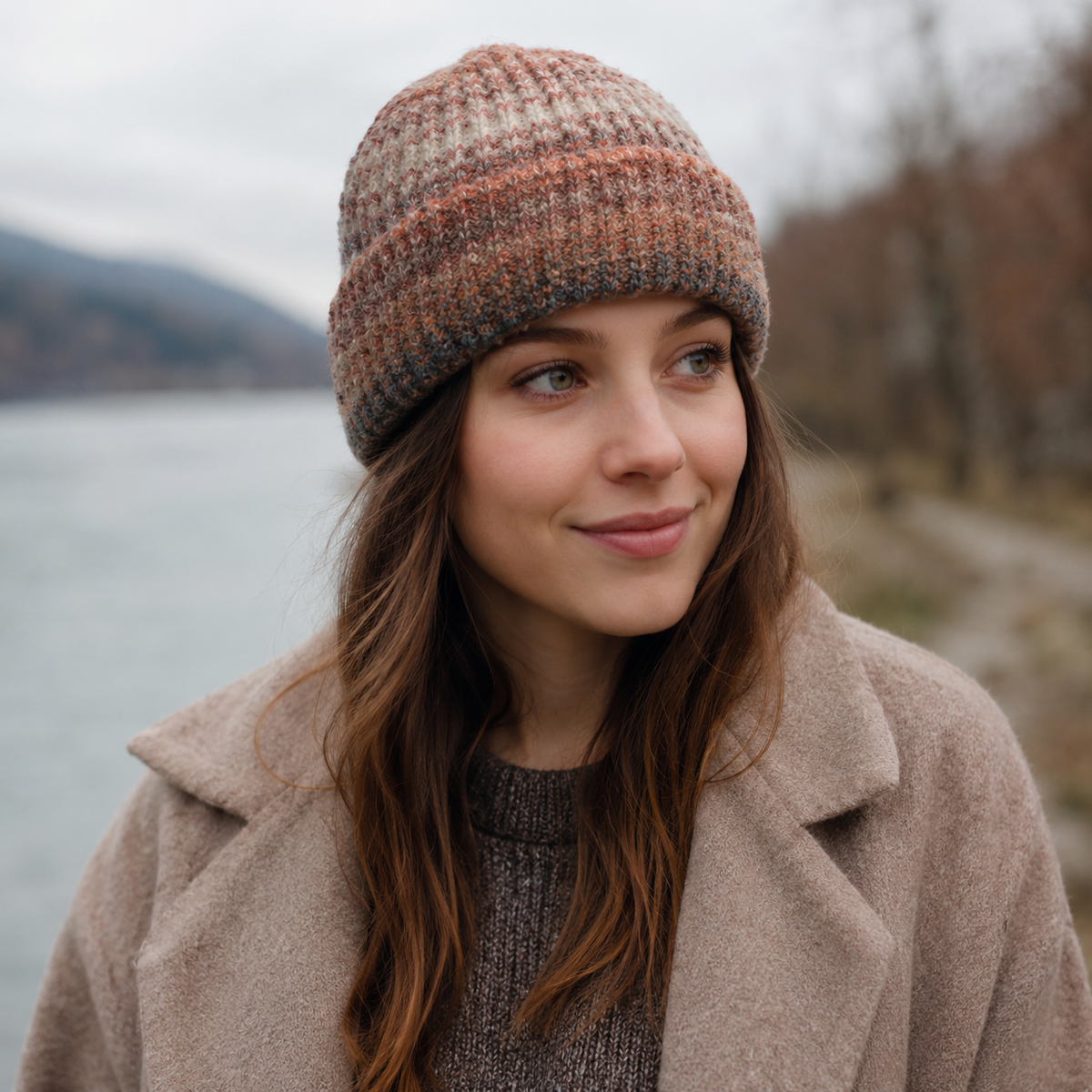 Wool Knitted Beanie – Adjustable Winter Wool Hat With Gradient Pattern & Cold Protection