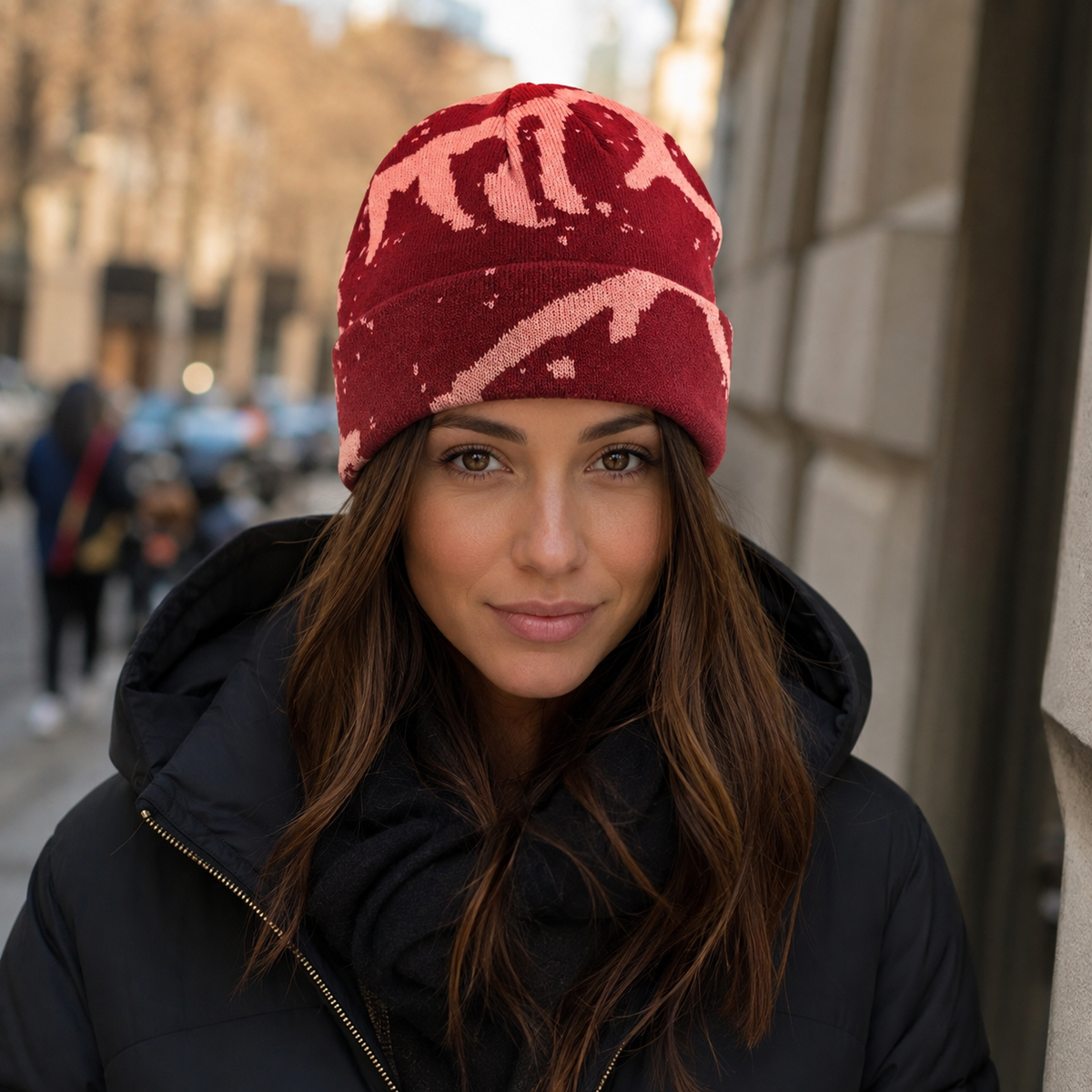 Winter Abstract Beanie – Vegan Wool Hat With Cold Protection & Elastic Size