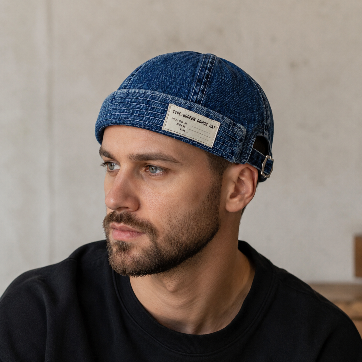Denim Docker Cap - Adjustable Blue Cotton Hat With Embroidered Logo & Cold Protection