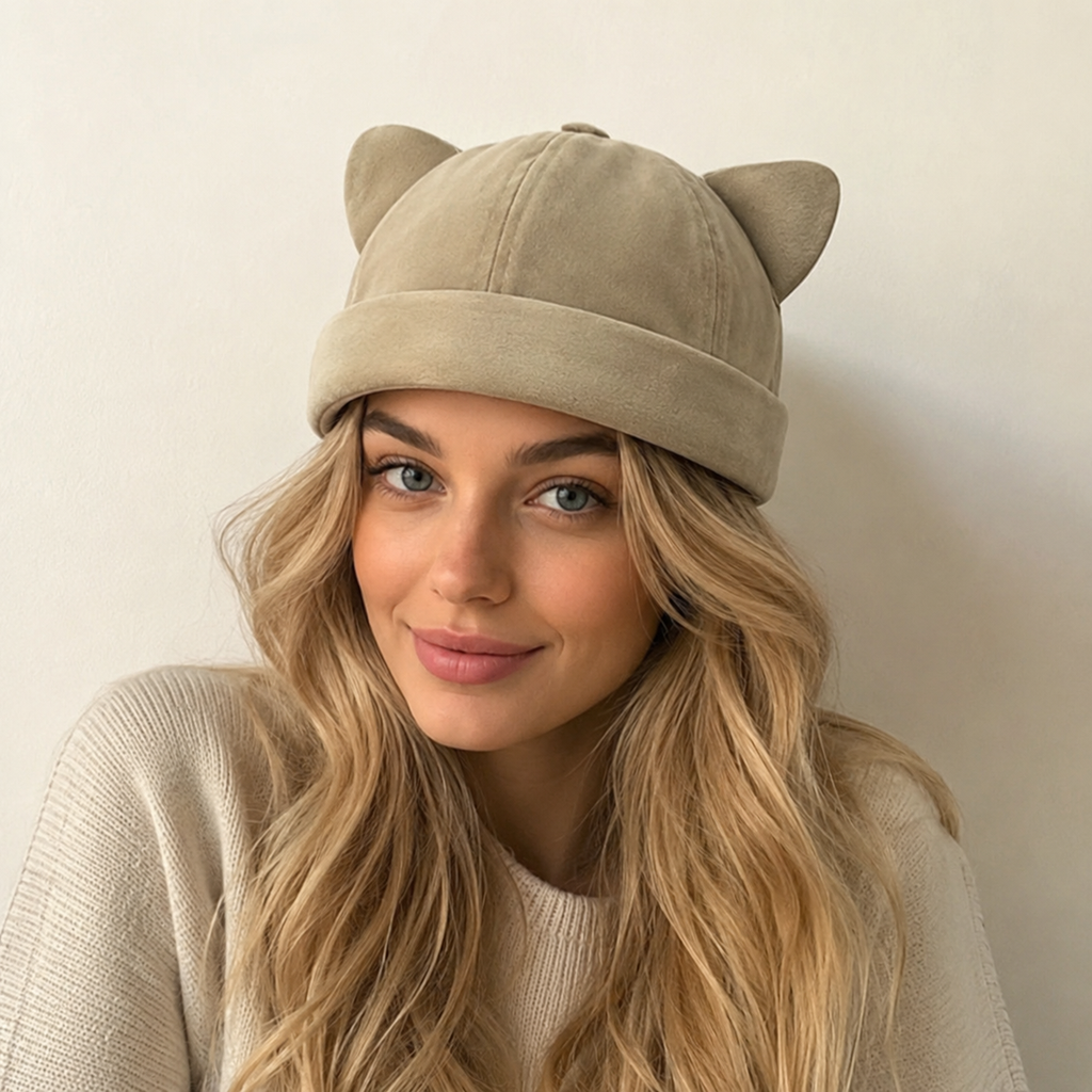 Cotton Docker Cap – Adjustable Soft Breathable Hat With Cute Kitten Ears