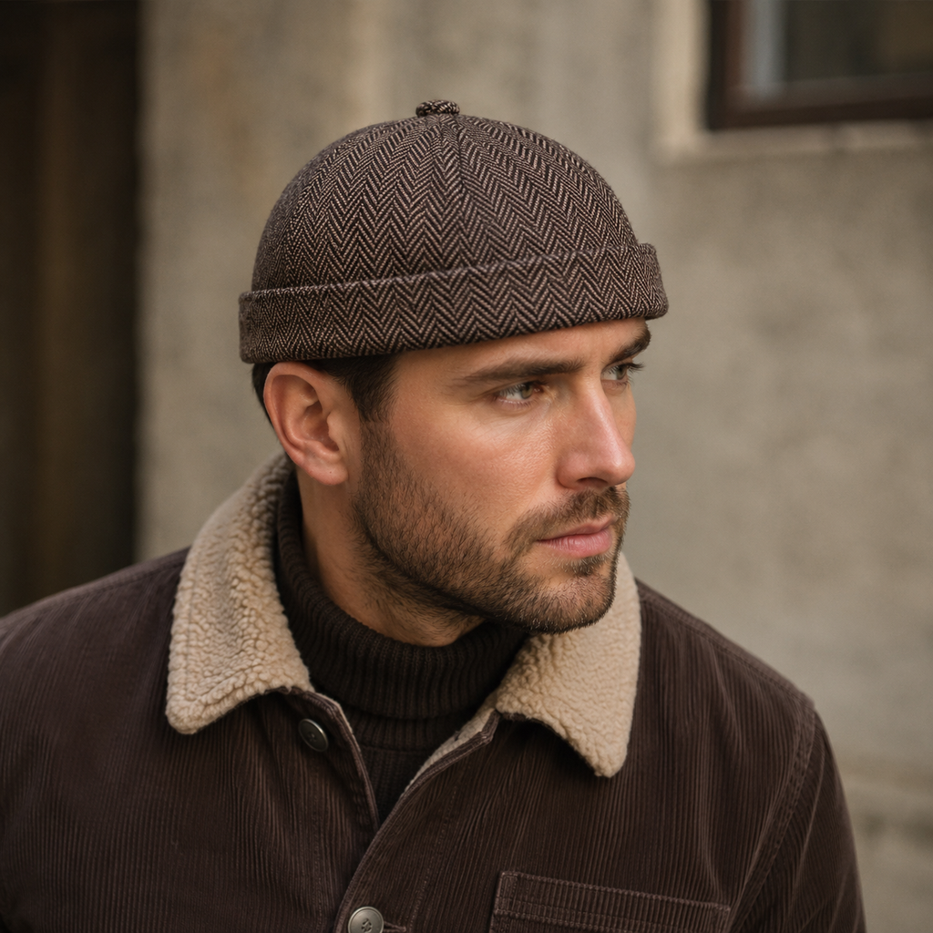 Herringbone Docker Cap – Adjustable Winter Hat With Thick Fur Lining