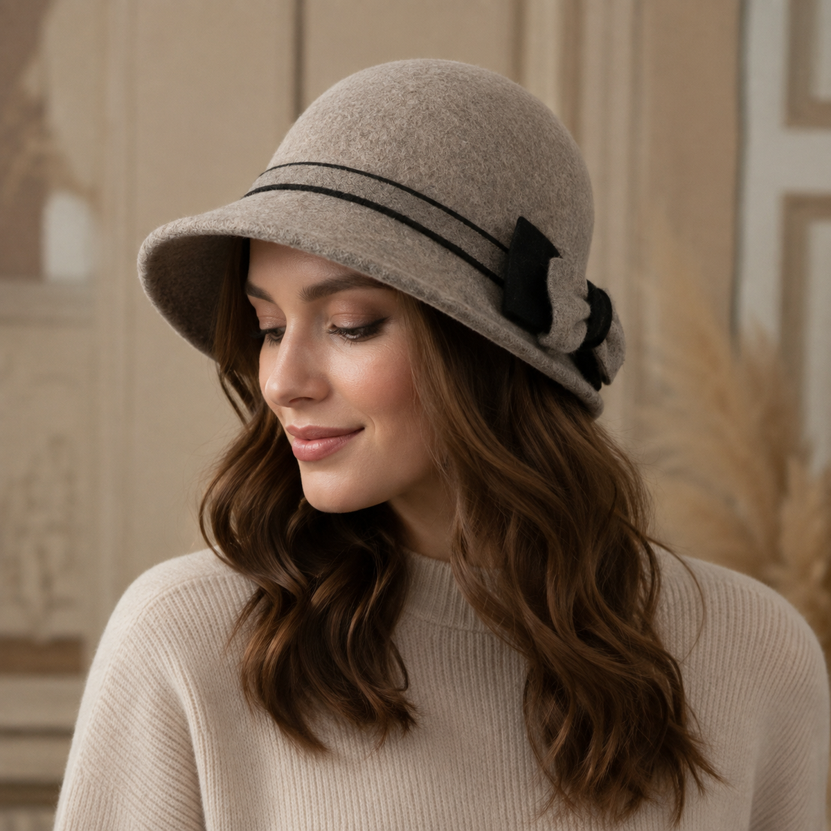 Wool Bowknot Cloche Hat – Warm Winter Hat With Sweatband For Women’s Cold Weather