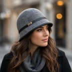 Wool Cloche Hat – Adjustable Wool Felt Hat With Soft Lining & Belt For Women