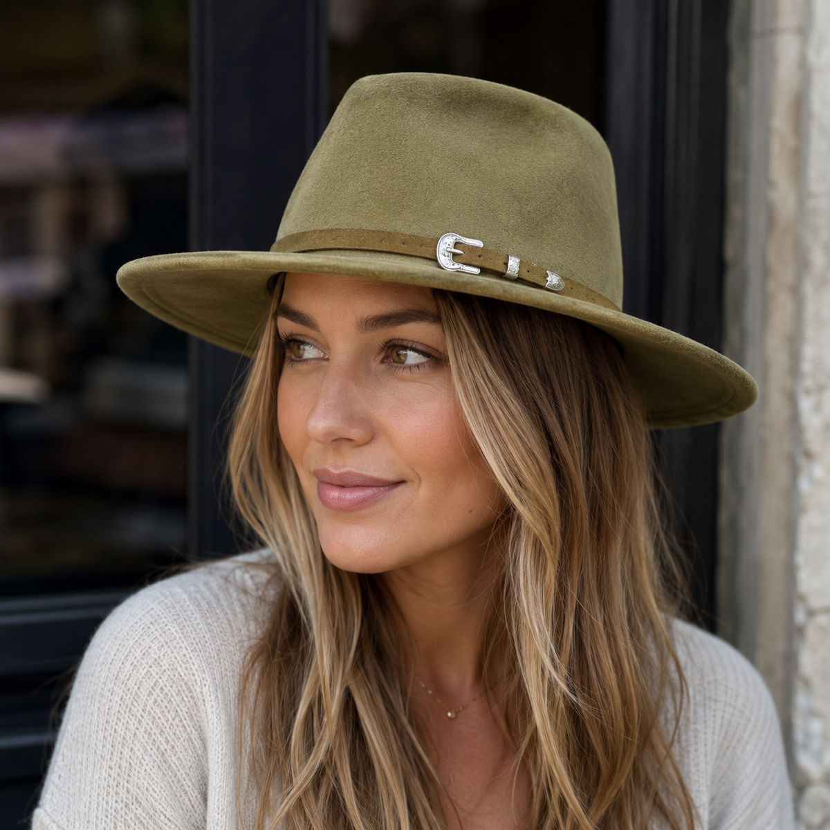 Suede Porkpie Hat – Adjustable Belt Wide Brim Cotton Unisex Hat With Sweatband