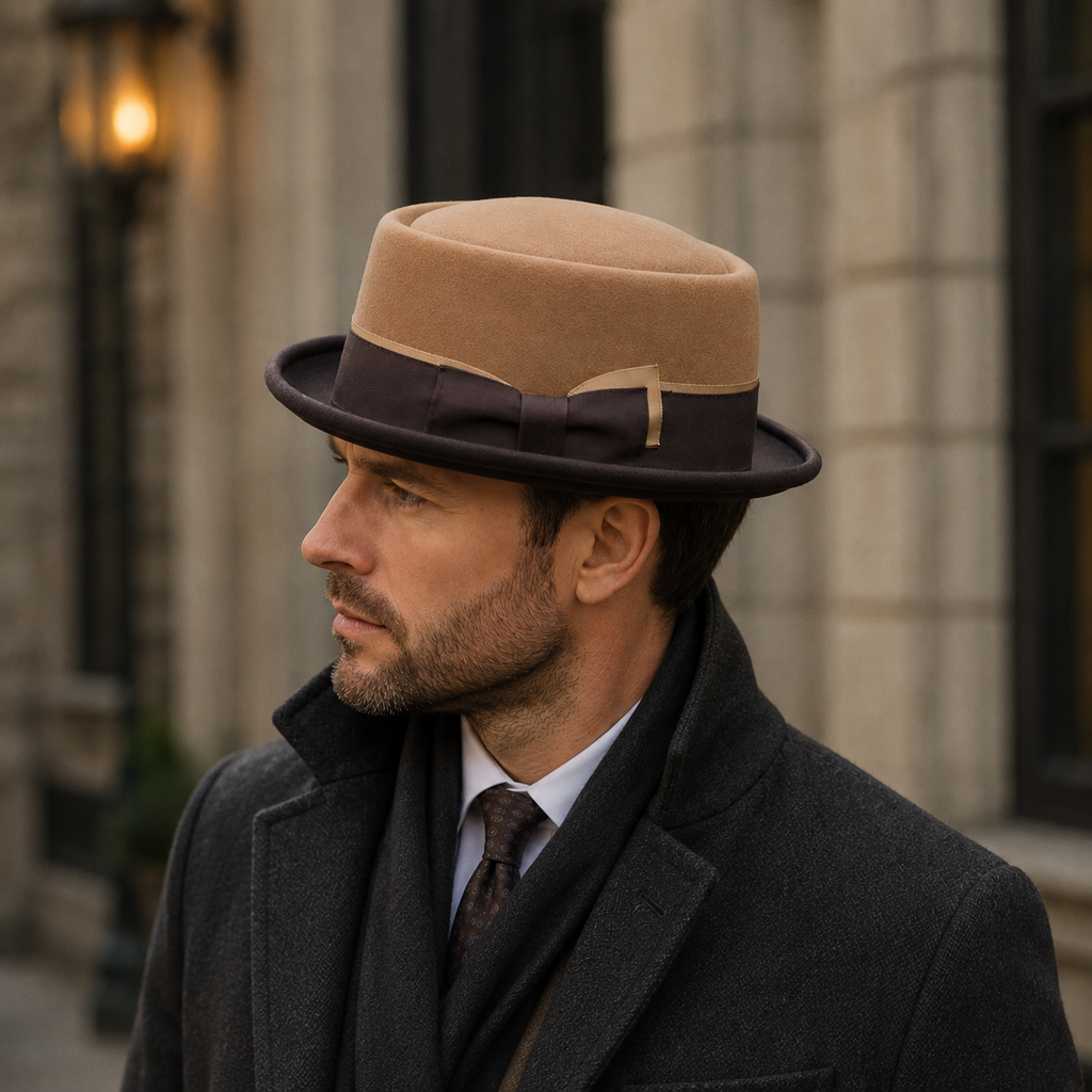 Wool Porkpie Hat – Adjustable Bicolor Ribbon With Soft Cotton Sweatband