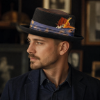 Wool Porkpie Hat – Handmade Basquiat Design With Peasant Feather Decoration