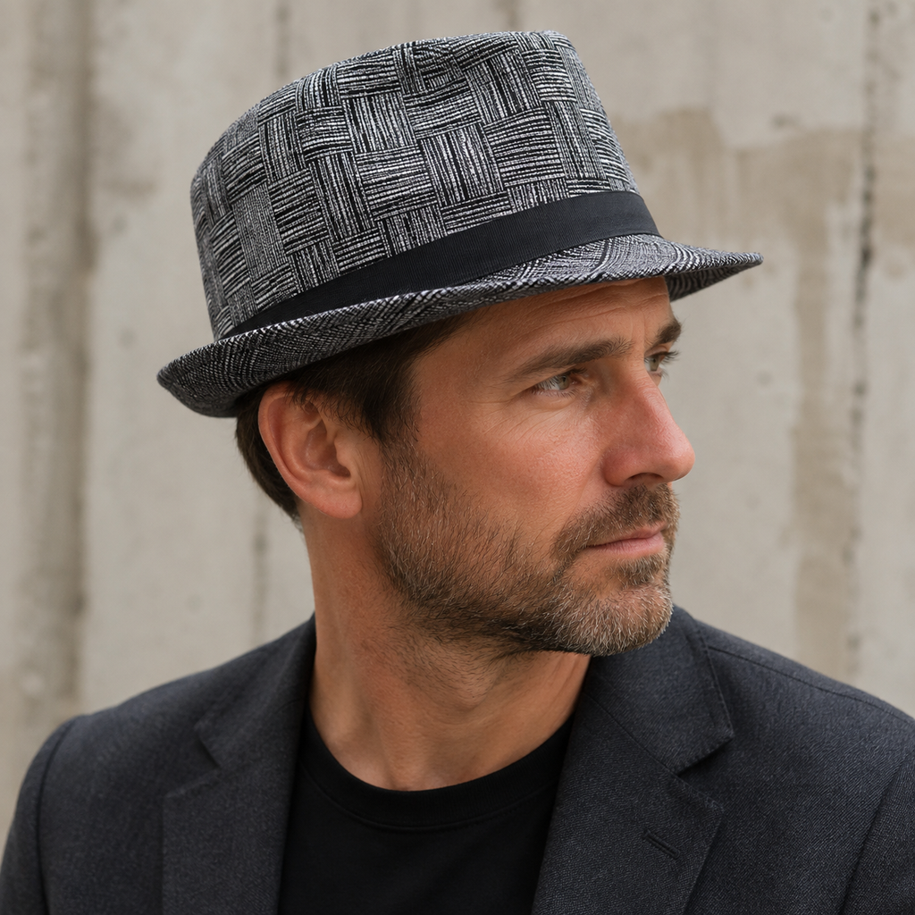 Linen Porkpie Hat Lightweight Summer Hat Size 55-58 cm – Thin Plaid Pattern