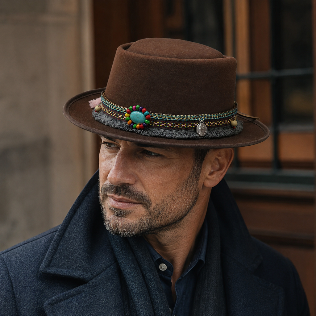 Bohemian Porkpie Hat - Lightweight Cotton Cap, Unisex Size 55-58 cm Classic Design