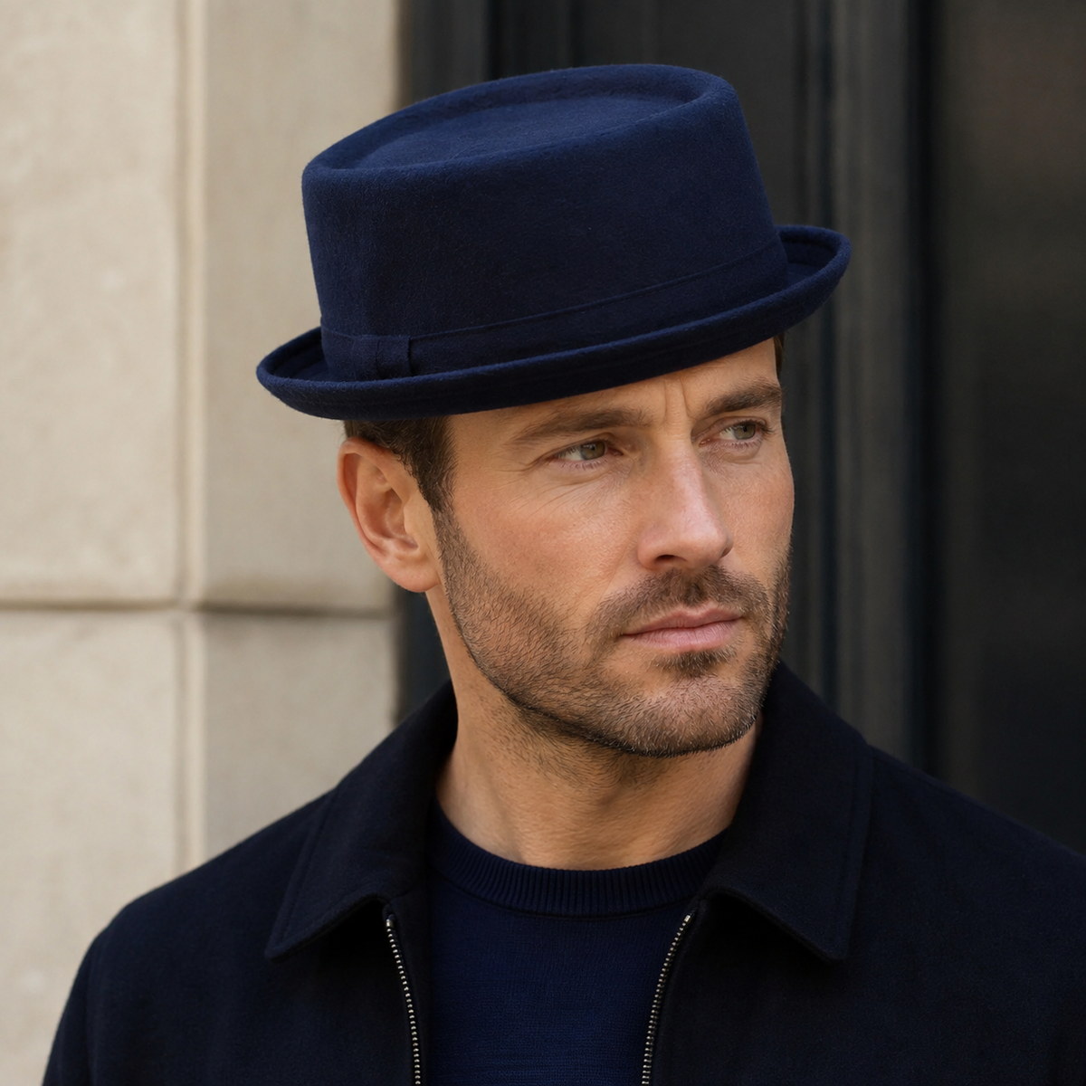 Wool Porkpie Hat – Classic Plain Style 57 cm Warm Winter Felt Cap