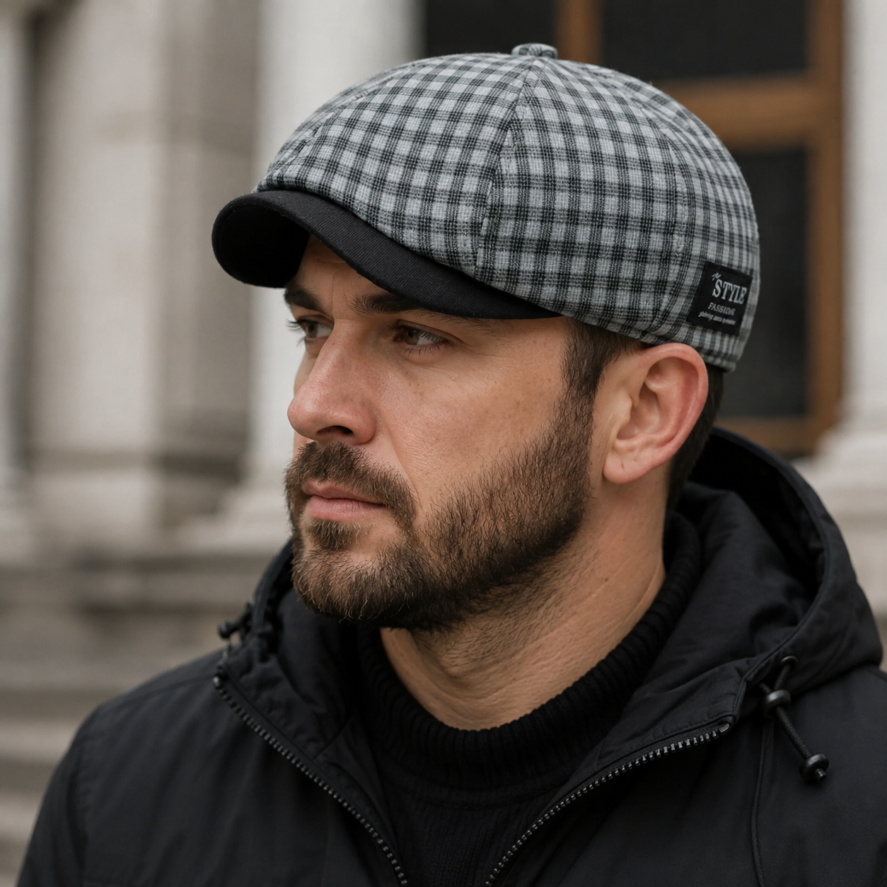 Newsboy Cap - Vintage Plaid Cotton Adjustable 8-Panel Hat with Embroidered Details