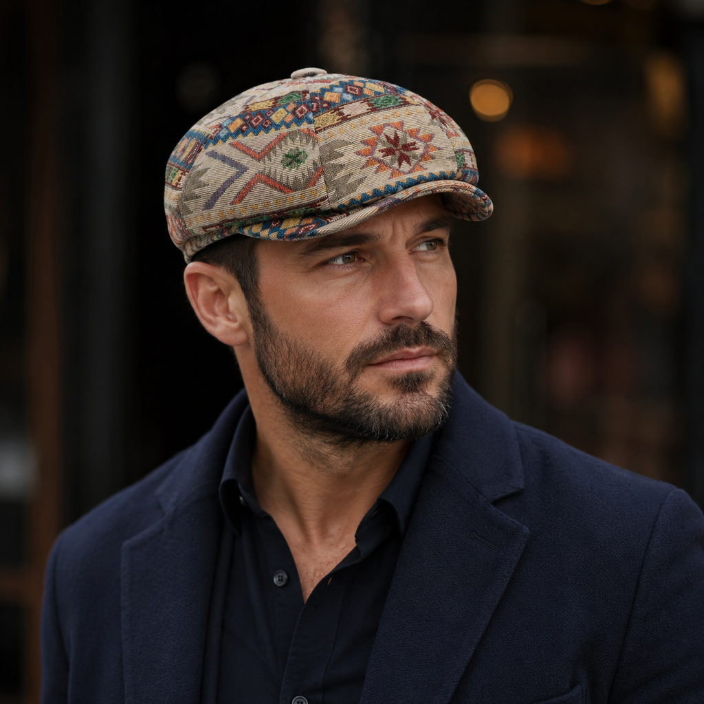 Aztec Newsboy Cap – Adjustable Organic Cotton Hat With Soft Lining