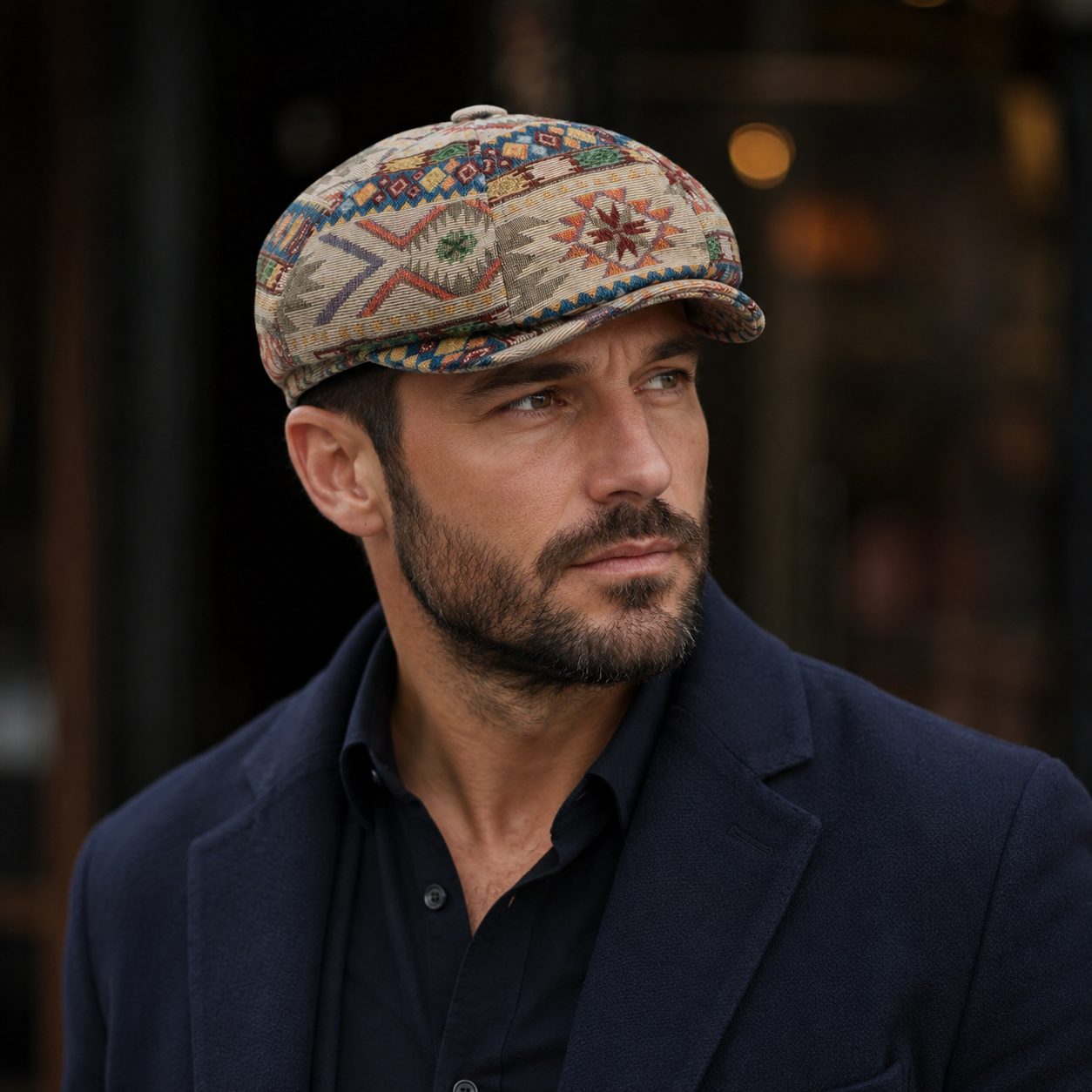 Aztec Newsboy Cap – Adjustable Organic Cotton Hat With Soft Lining