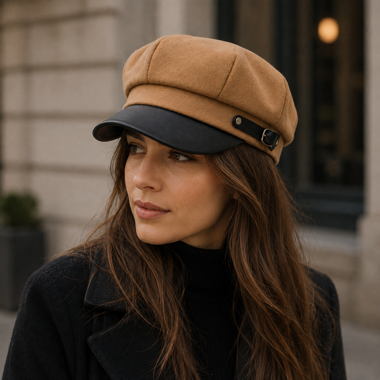 Women Newsboy Cap – Organic Cotton 6 Panels Hat With Leather Visor & Adjustable Belt