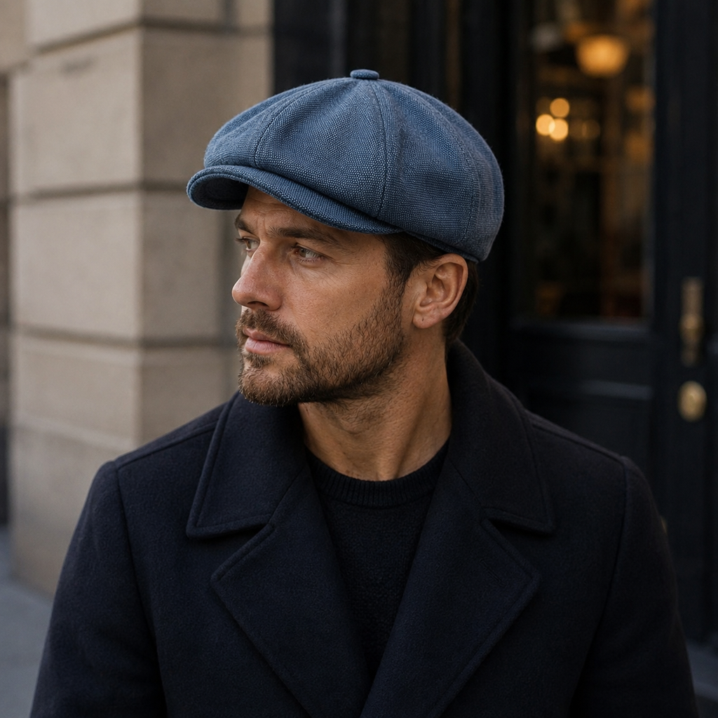 Newsboy Cap Vintage Denim - Organic Cotton Hat With Soft Lining & 8 Panels