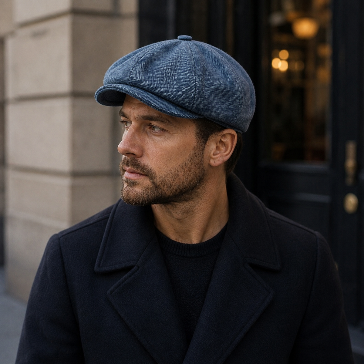 Newsboy Cap Vintage Denim - Organic Cotton Hat With Soft Lining & 8 Panels