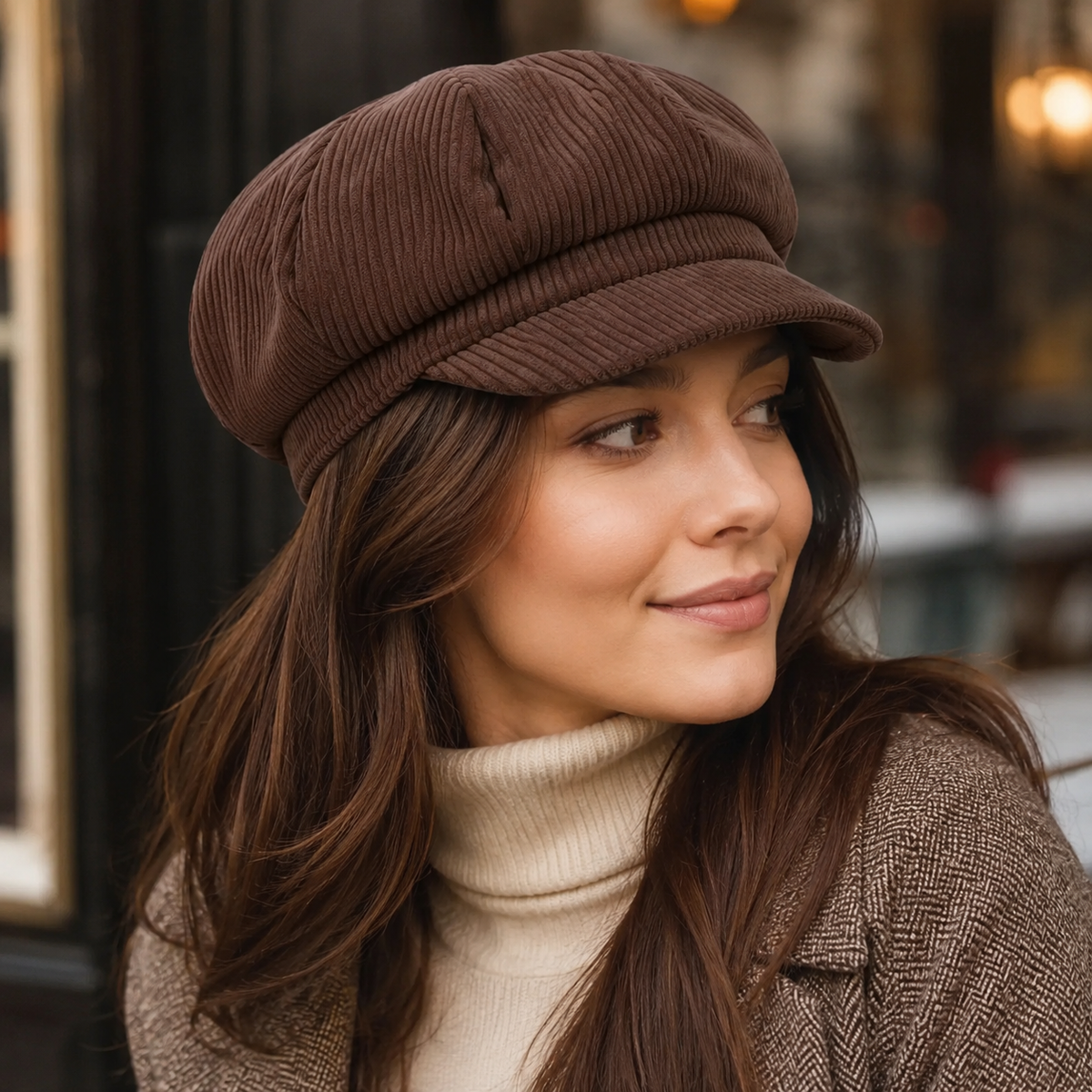 Corduroy Newsboy Cap – Women's 8-Panel Elastic Fit Vintage Style Hat